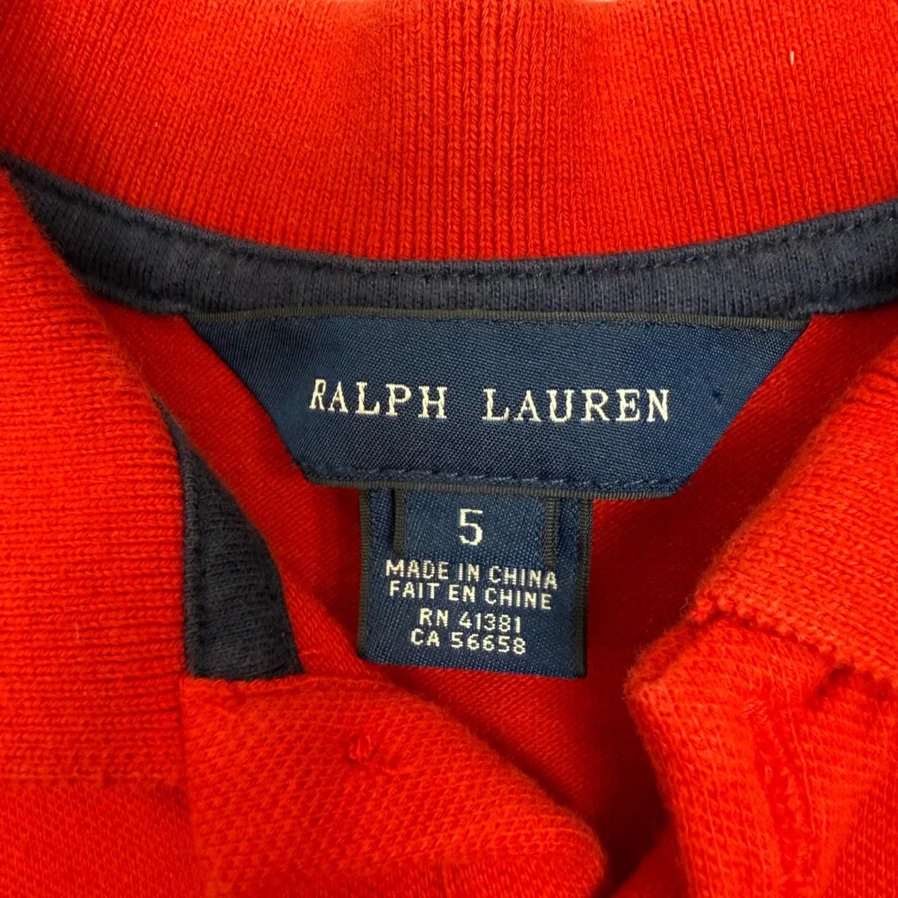 Kids Ralph Lauren‎ Red Short Sleeve Polo Shirt Navy Embroidered Pony Logo Size 5